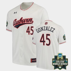 Men's Auburn Tigers College World Series White Joseph Gonzalez #45 2022 World Series Baseball Jersey 141044-869