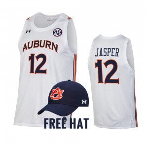 Men's Auburn Tigers College Basketball White Zep Jasper #12 Free Hat Jersey 937500-236